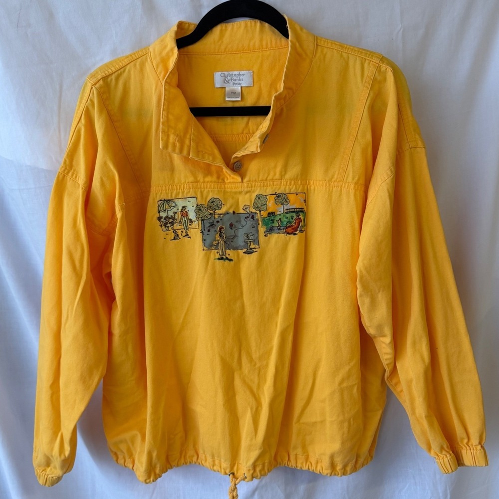 Y2K 100% Cotton Pullover Yellow Embroidered Christopher & Banks Petite‎ Medium